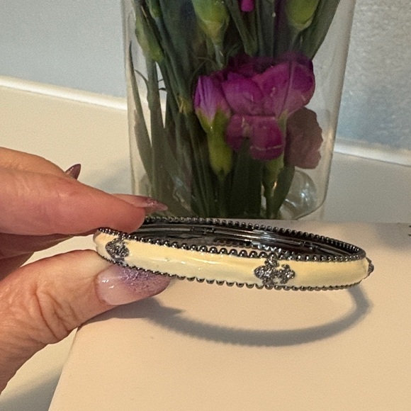 Freida Rothman Jewelry - Freida Rothman Elegant Enamel & Sterling  Silver Cream Bangle with Accents